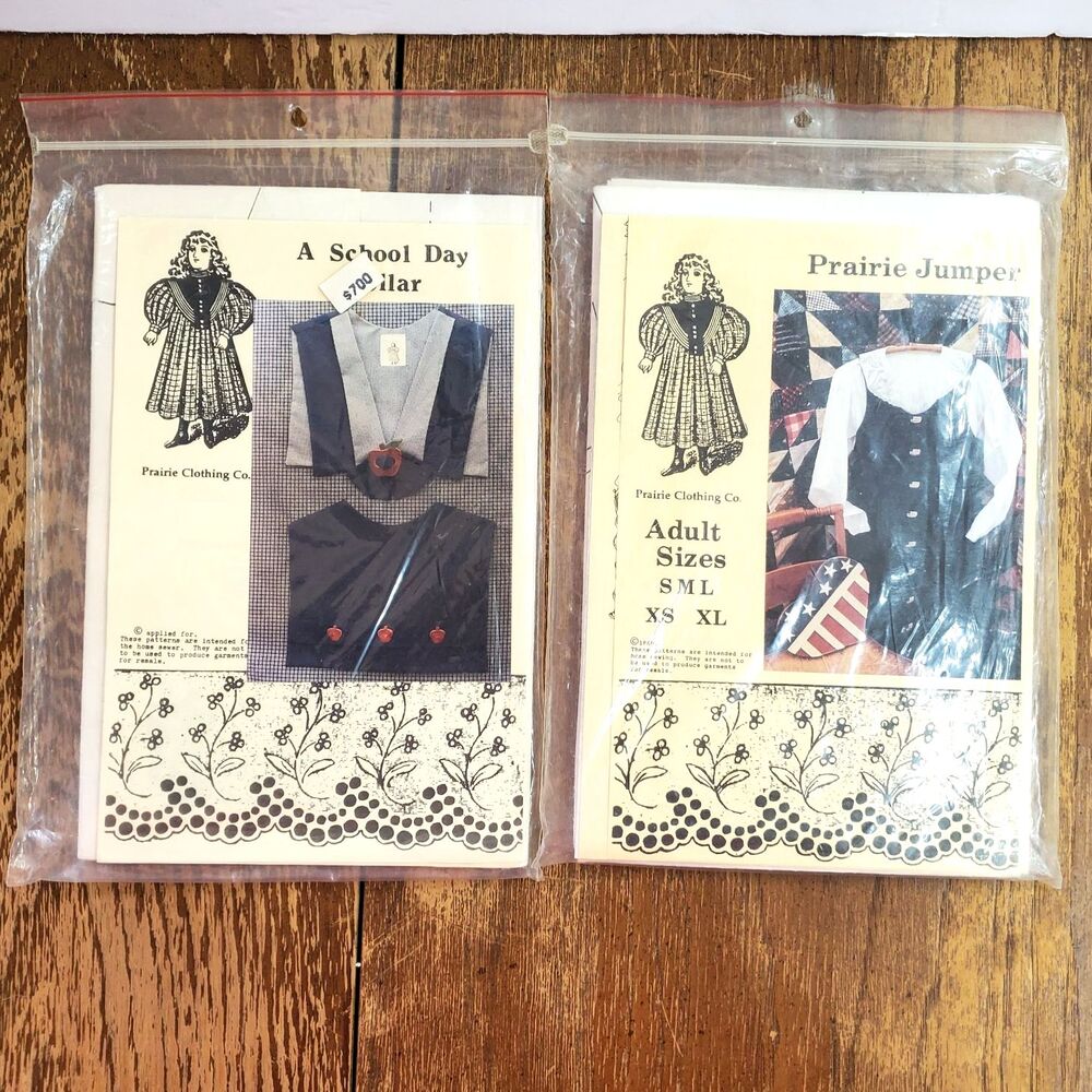 Vintage 80s Prairie Clothing Co Jumper & School Day Collar Sewing Patterns